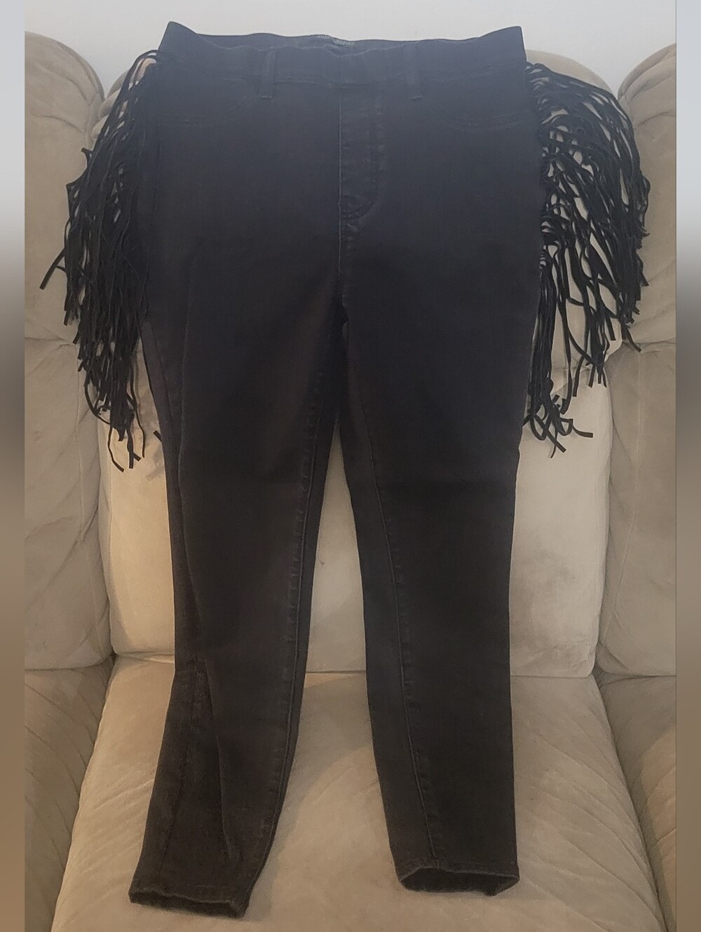 Black Fringe Skinny Jeans - Women